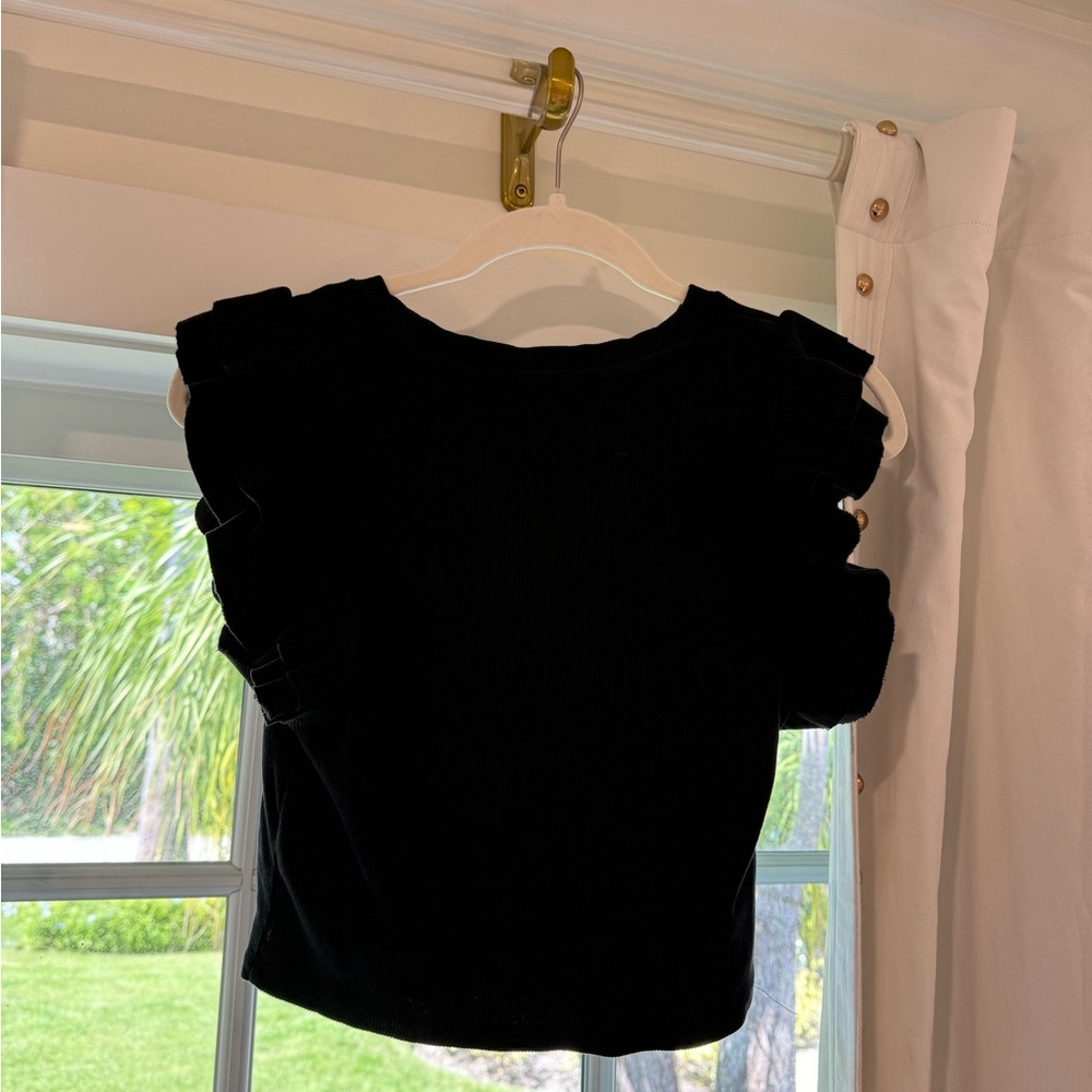 Zara Ribbed Ruffle Sleeve Top - Picture 2 of 2